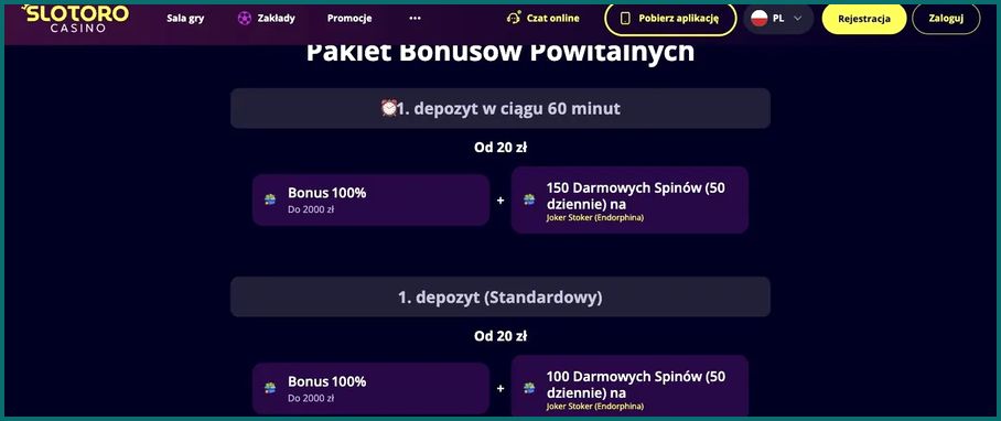 Slotoro - sekcja bonusów