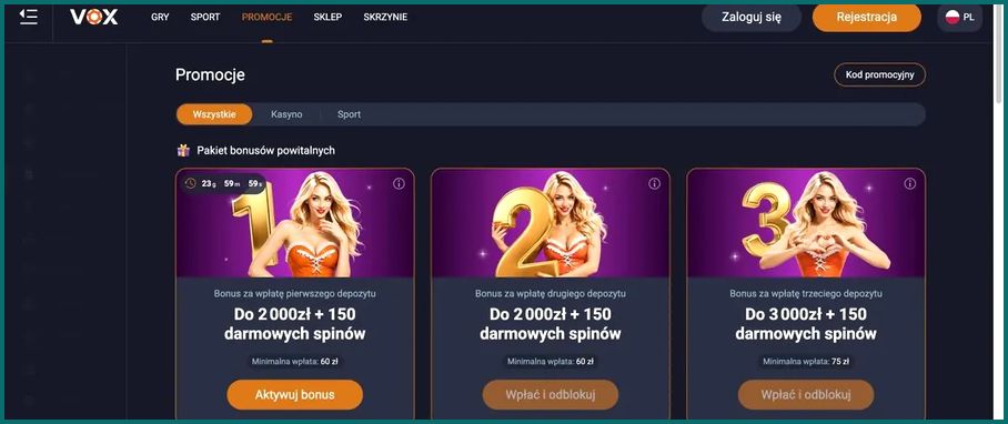 VOX Casino - sekcja bonusów